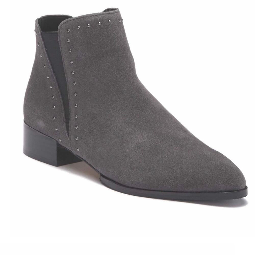 NWOB Donald J Pliner Gavi Oily Suede & Stud Slip On Ankle Bootie Gray Size 9.5